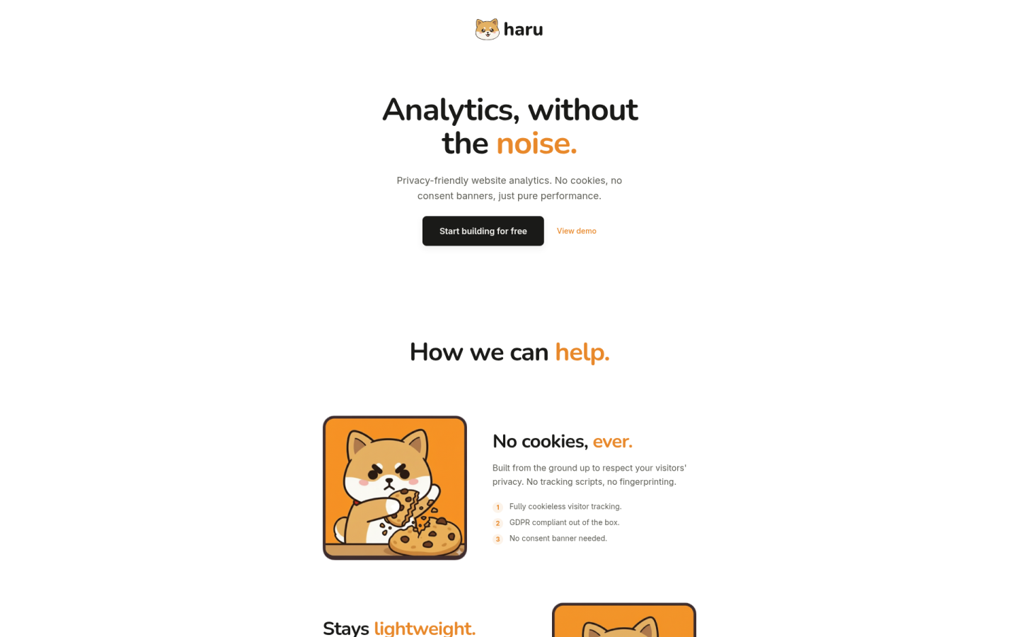 Haru Analytics landing page